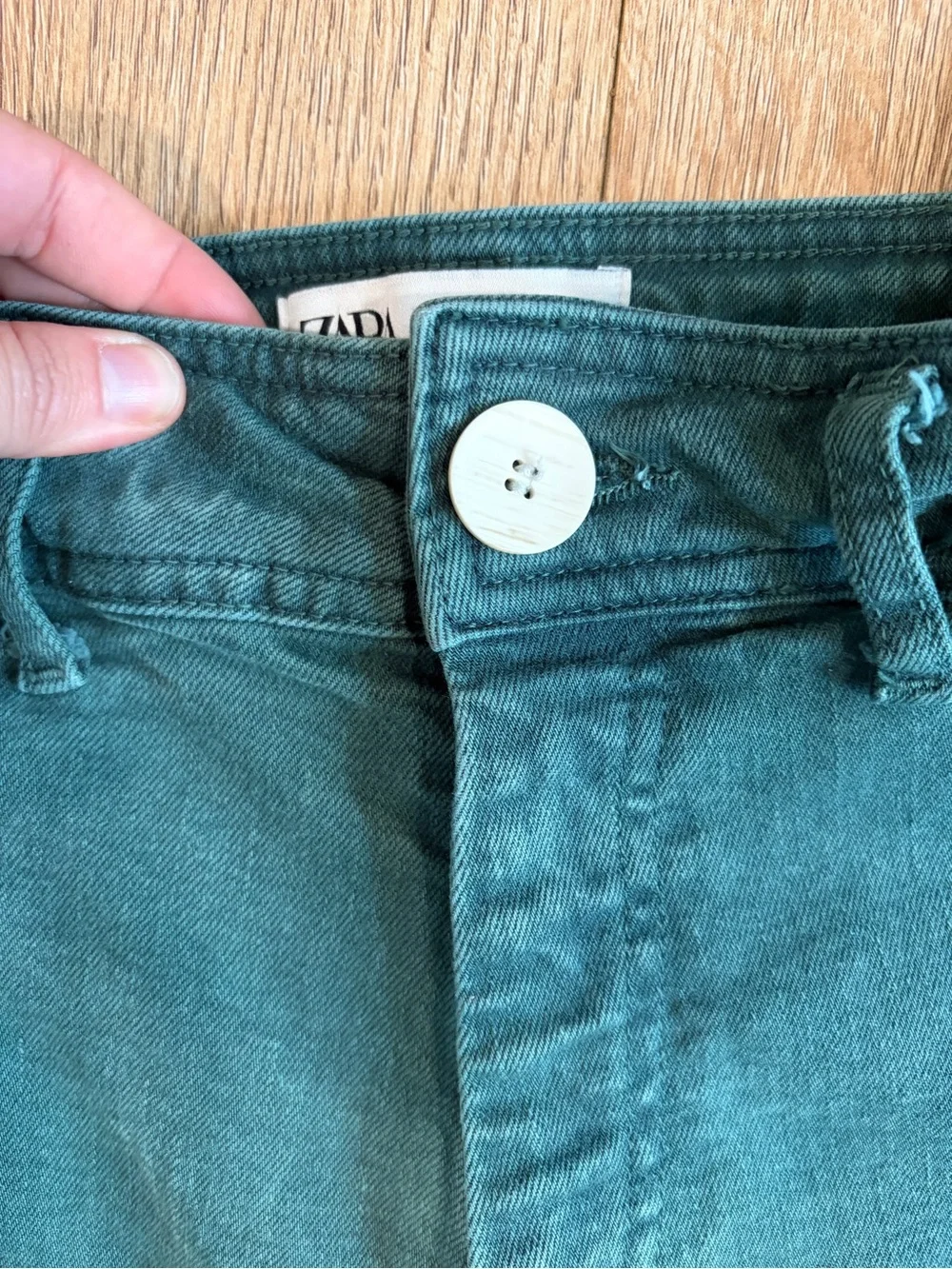 Zara Marine Straight Wide Leg Jeans Teal Green Raw Hem High Rise 28 - Picture 5 of 8